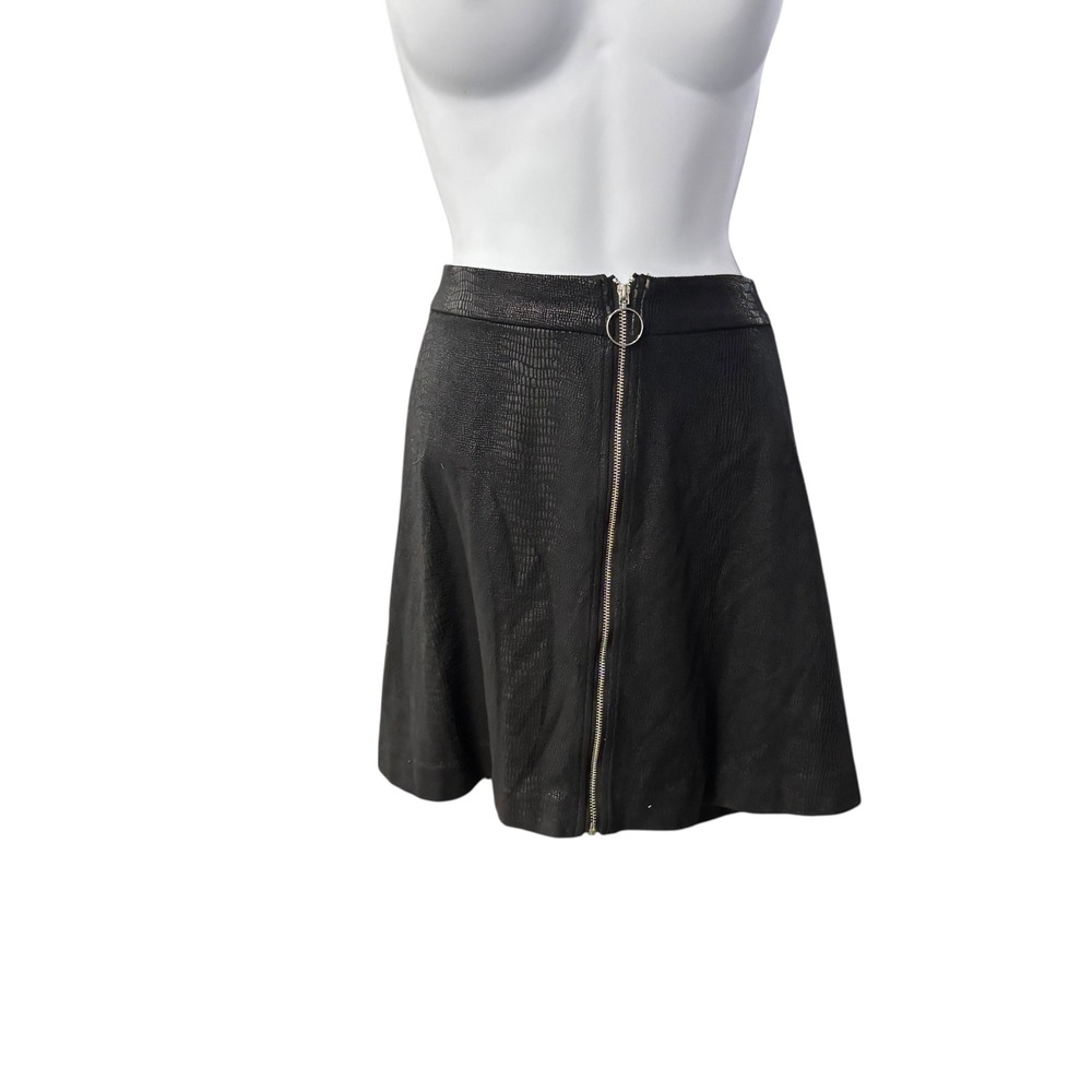 Kensie Black Faux Snake Skin A Line Zipper Front Skirt Size Large